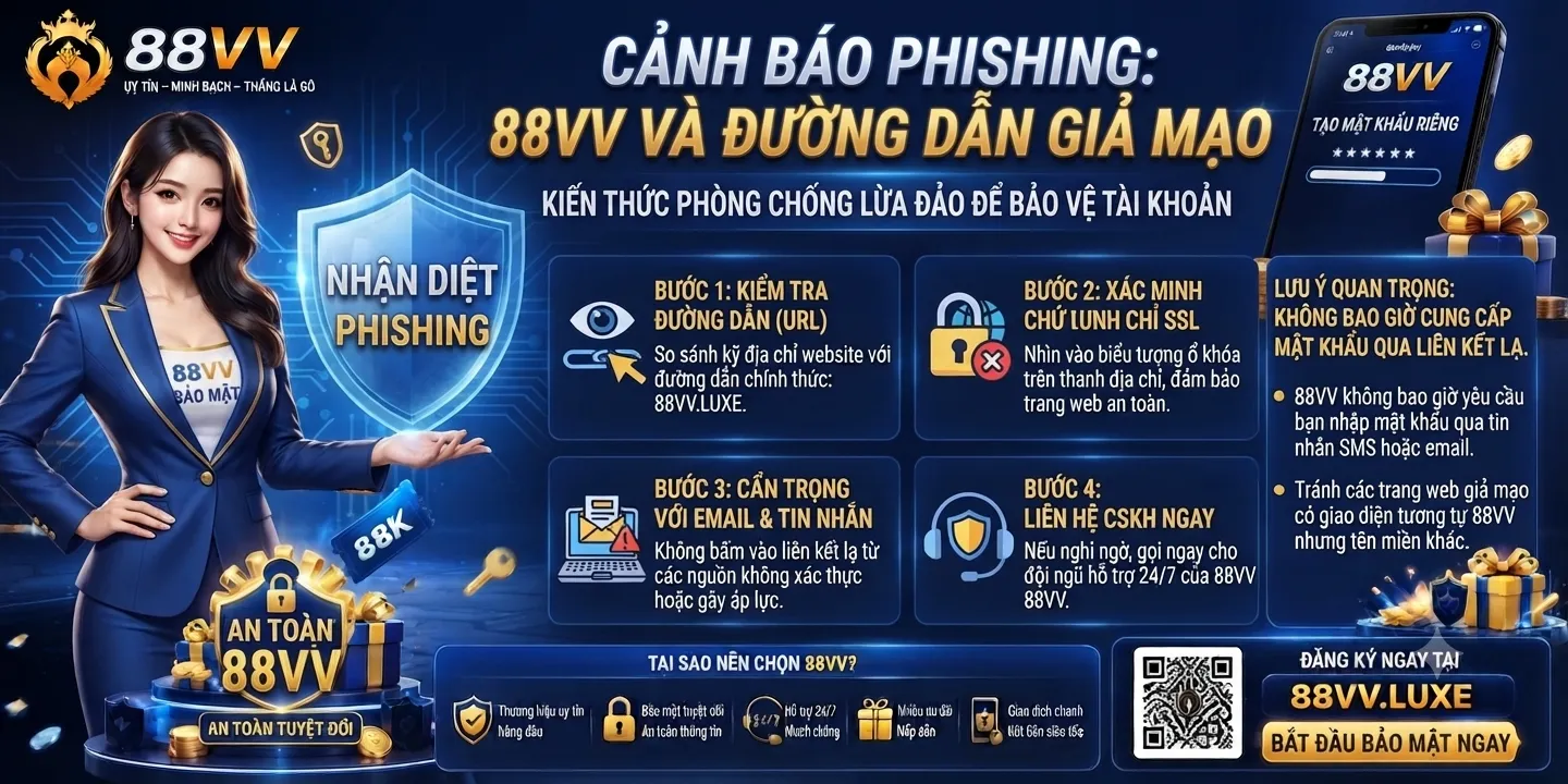 Nhận biết phishing 88VV và đường dẫn giả mạo