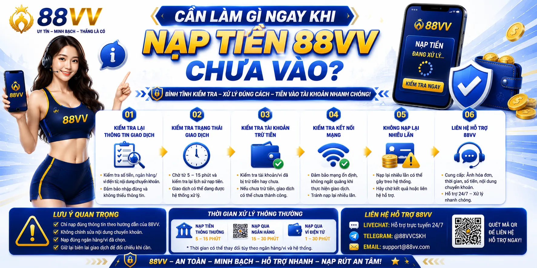 Cần làm gì ngay khi nạp tiền 88VV chưa vào?